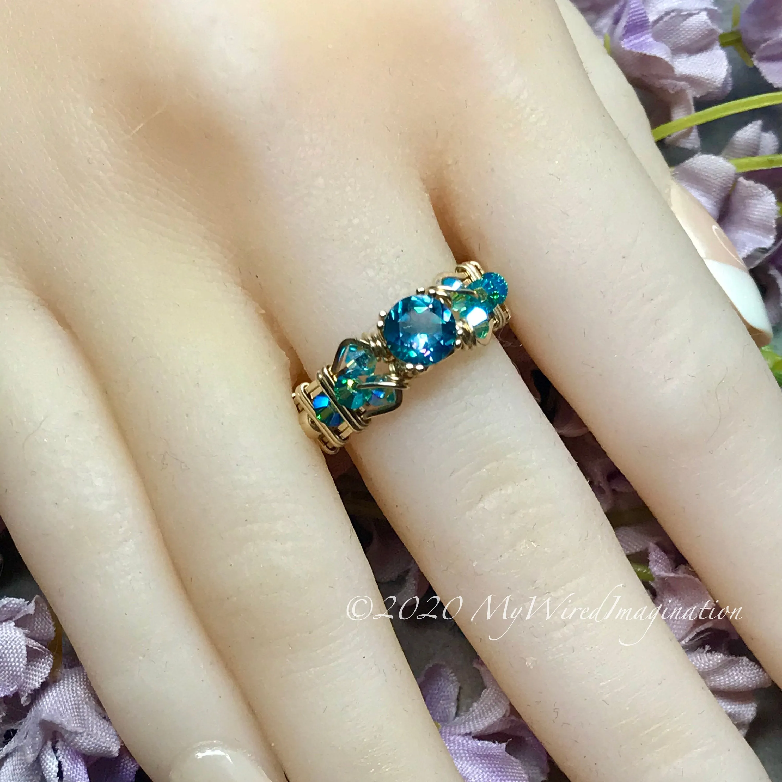 Petite Rainbow Mystic Topaz, Handmade Ring, Peacock Blue Mystic Topaz Ring, in 14K Gold or Sterling Silver