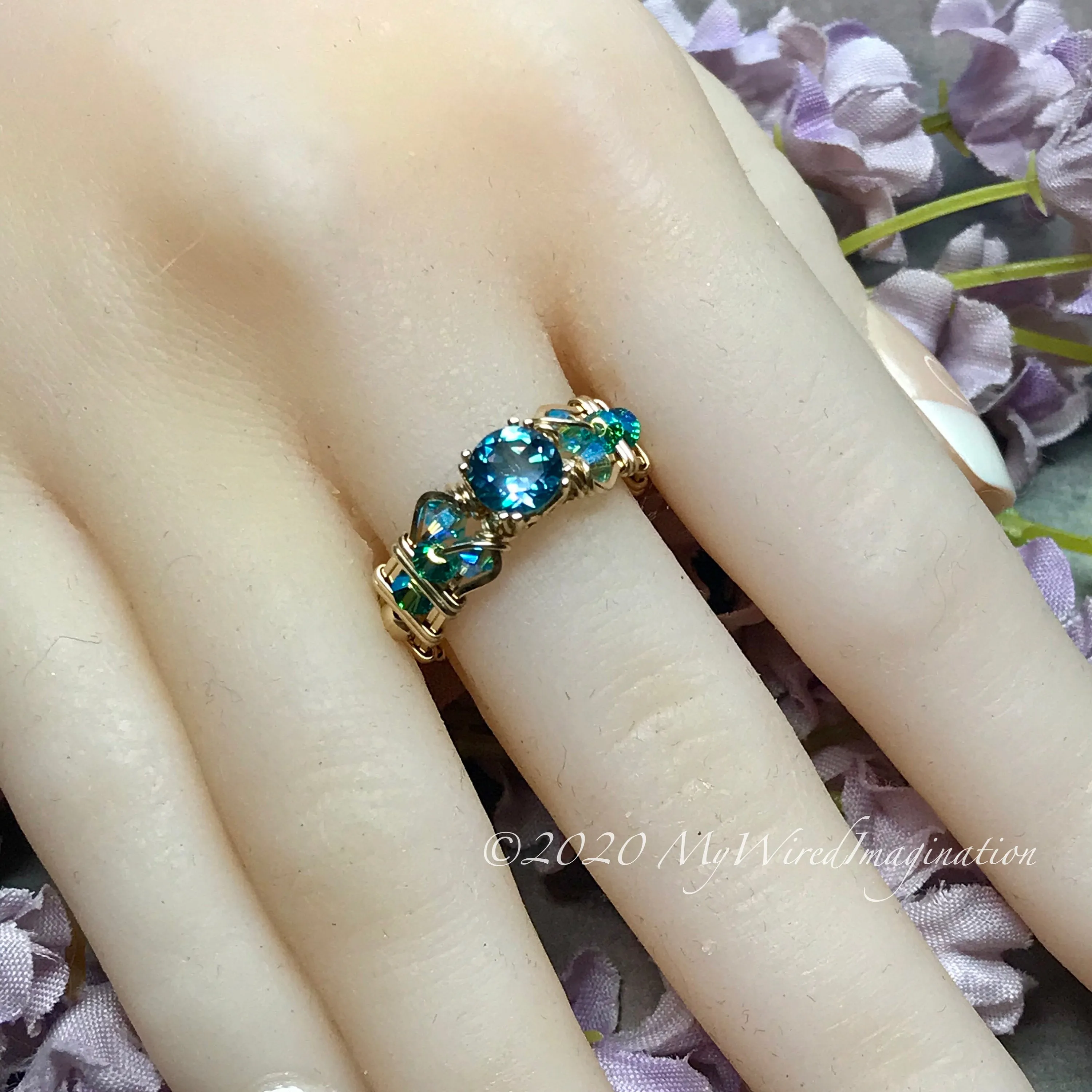 Petite Rainbow Mystic Topaz, Handmade Ring, Peacock Blue Mystic Topaz Ring, in 14K Gold or Sterling Silver