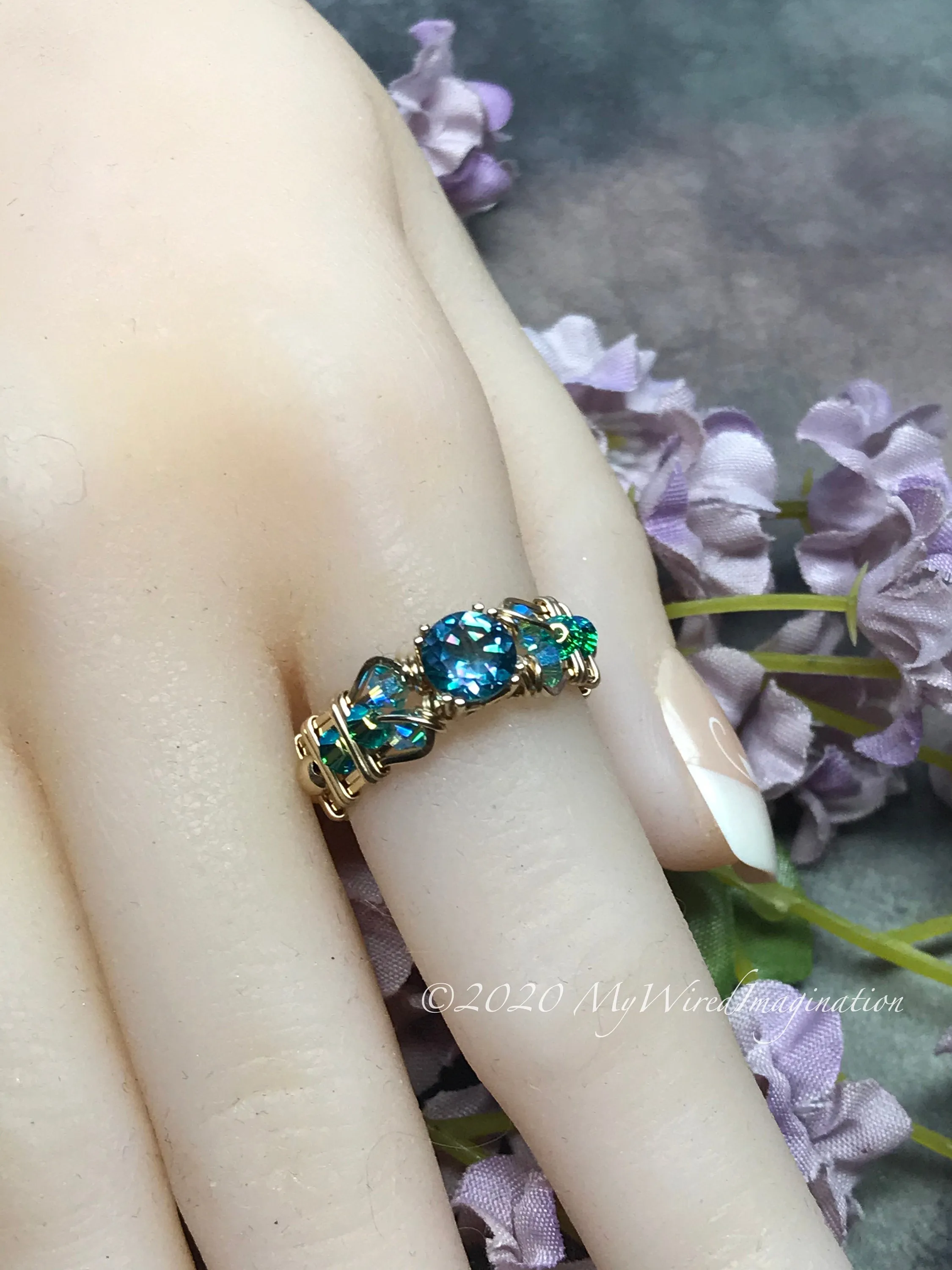 Petite Rainbow Mystic Topaz, Handmade Ring, Peacock Blue Mystic Topaz Ring, in 14K Gold or Sterling Silver
