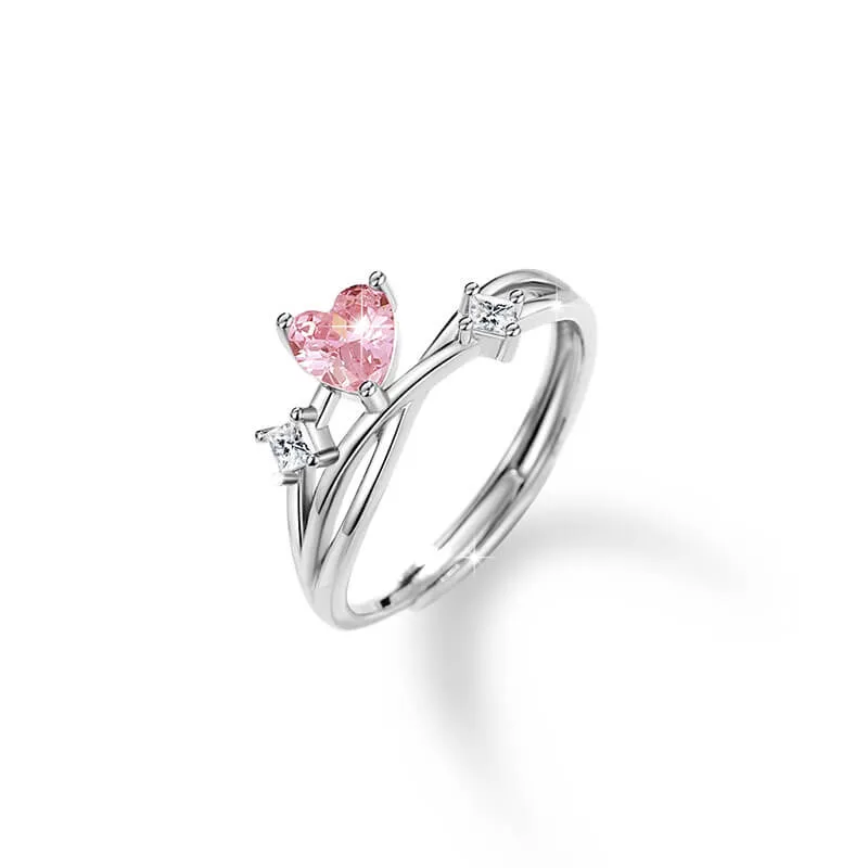 Pink Heart CZ Matching Rings