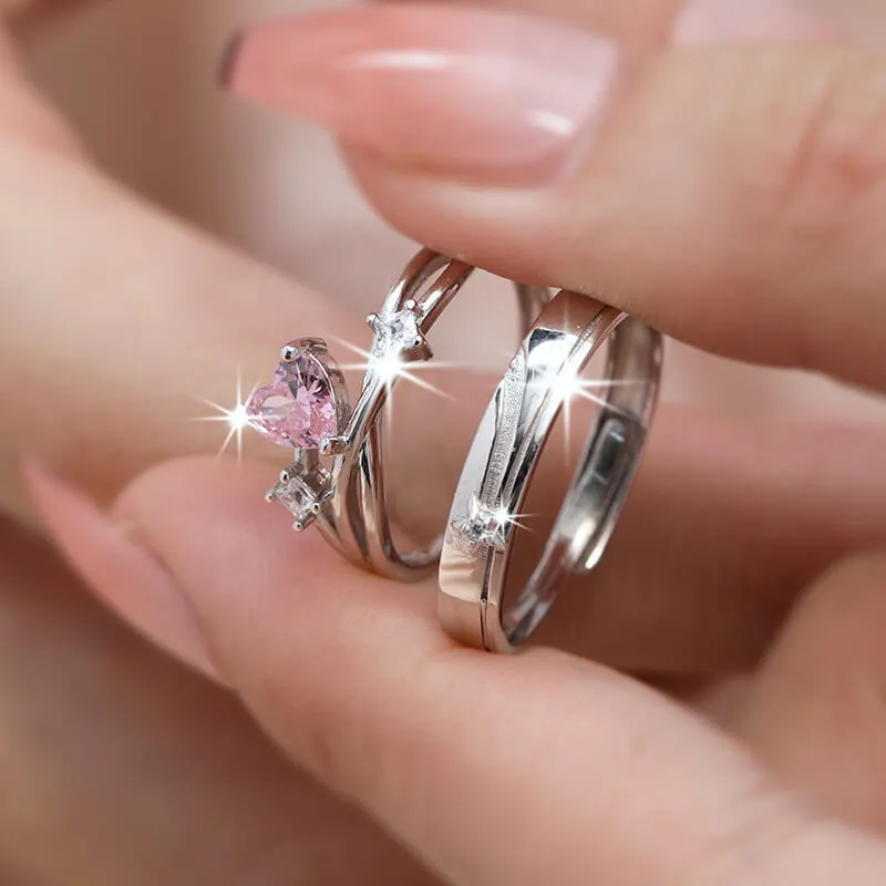 Pink Heart CZ Matching Rings