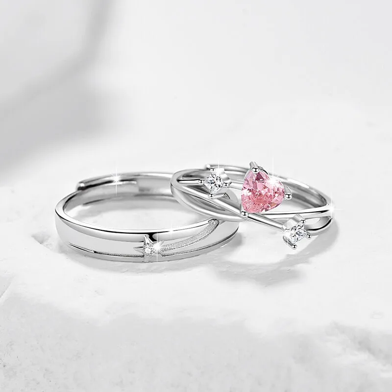 Pink Heart CZ Matching Rings