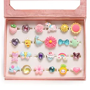 PinkSheep Little Girl Jewel Rings Set - 24 Adjustable Pieces