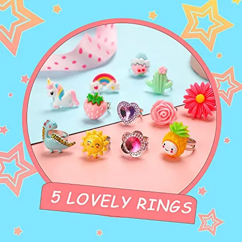PinkSheep Little Girl Jewel Rings Set - 24 Adjustable Pieces