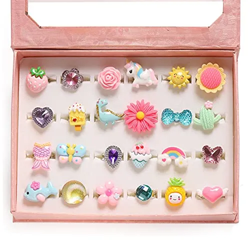 PinkSheep Little Girl Jewel Rings Set - 24 Adjustable Pieces