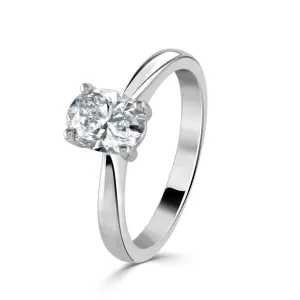 Platinum oval cut solitaire claw set diamond ring