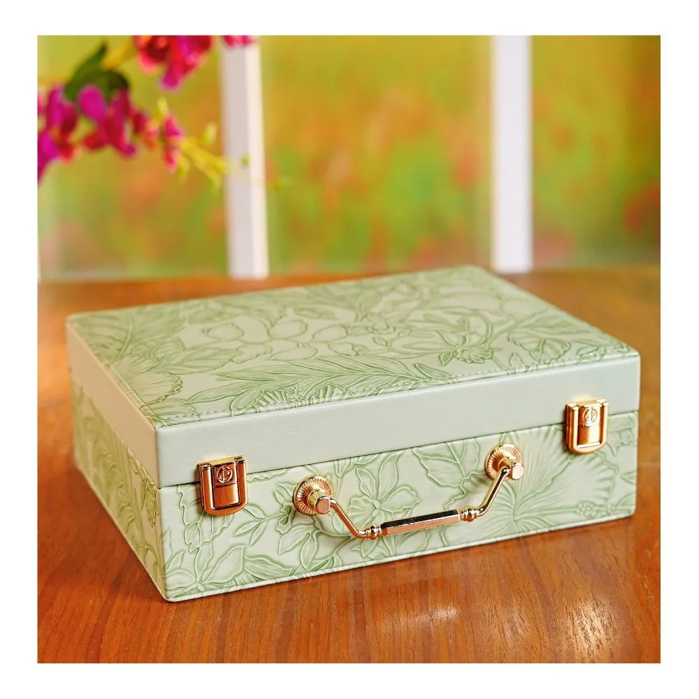 Premium Wooden Jewelry Organizer Box, Ideal for Earrings, Rings & Accessories, Large, Green, BT-7