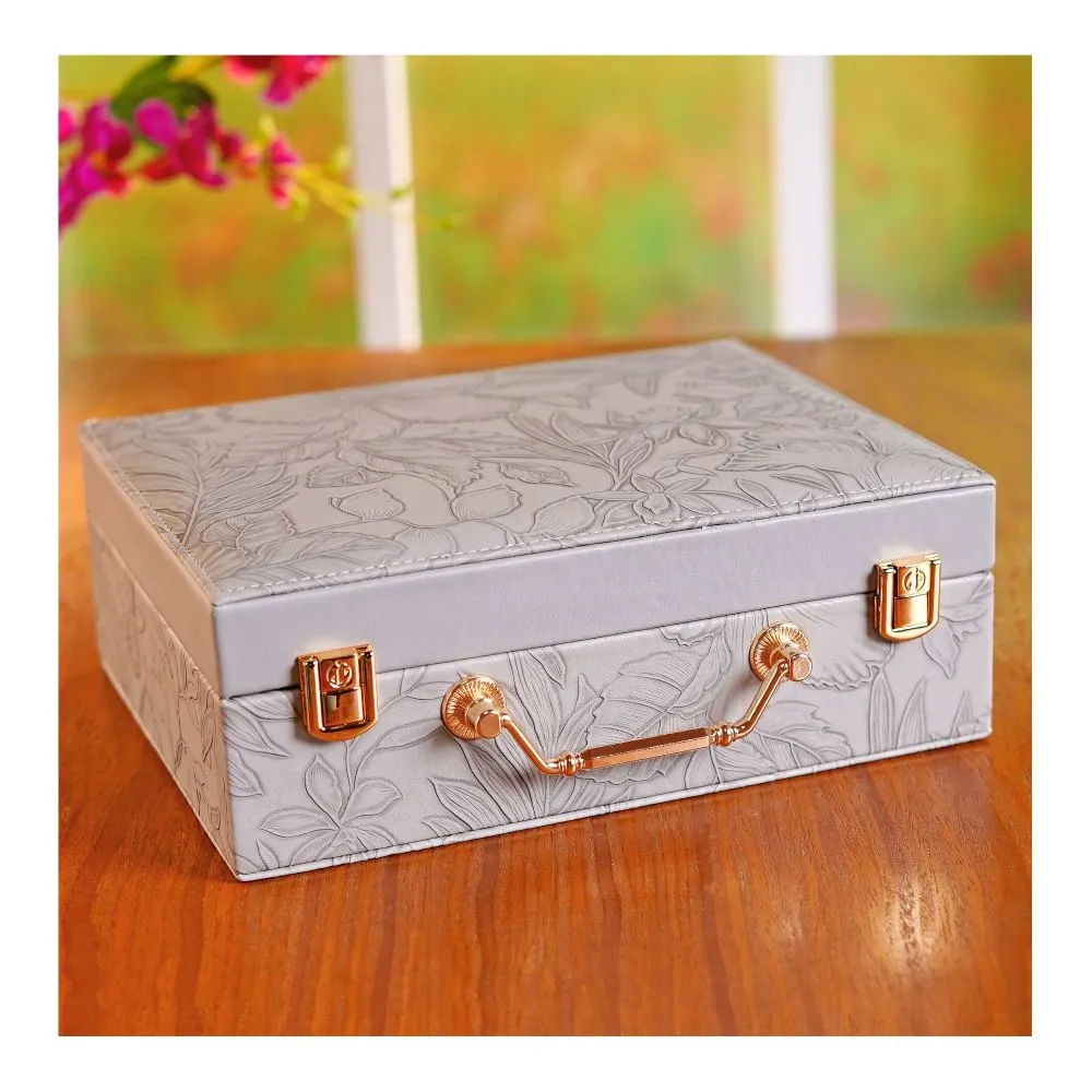 Premium Wooden Jewelry Organizer Box, Ideal for Earrings, Rings & Accessories, Large, Grey, BT-7