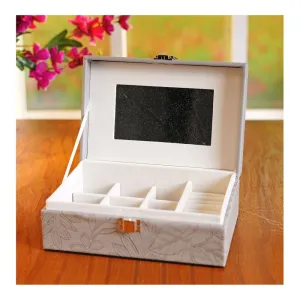 Premium Wooden Jewelry Organizer Box, Ideal for Earrings, Rings & Accessories, Medium, Grey, BT-6