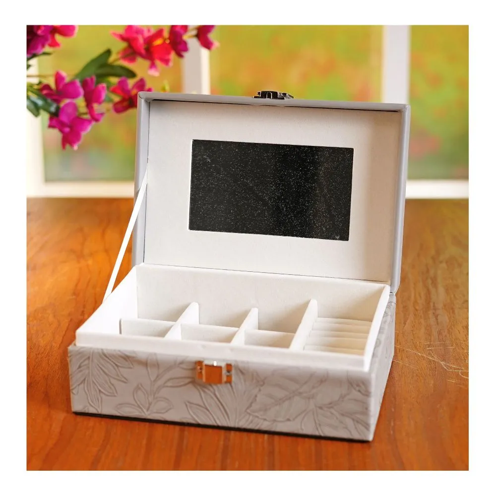Premium Wooden Jewelry Organizer Box, Ideal for Earrings, Rings & Accessories, Medium, Grey, BT-6
