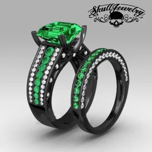 'Principessa Verde' Green Austrian Crystal 10KT Black Gold Filled Engagement/Wedding Ring (w012)