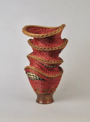 "Babble ” Mixed Media Basket with Hand Turned Walnut Wood Base