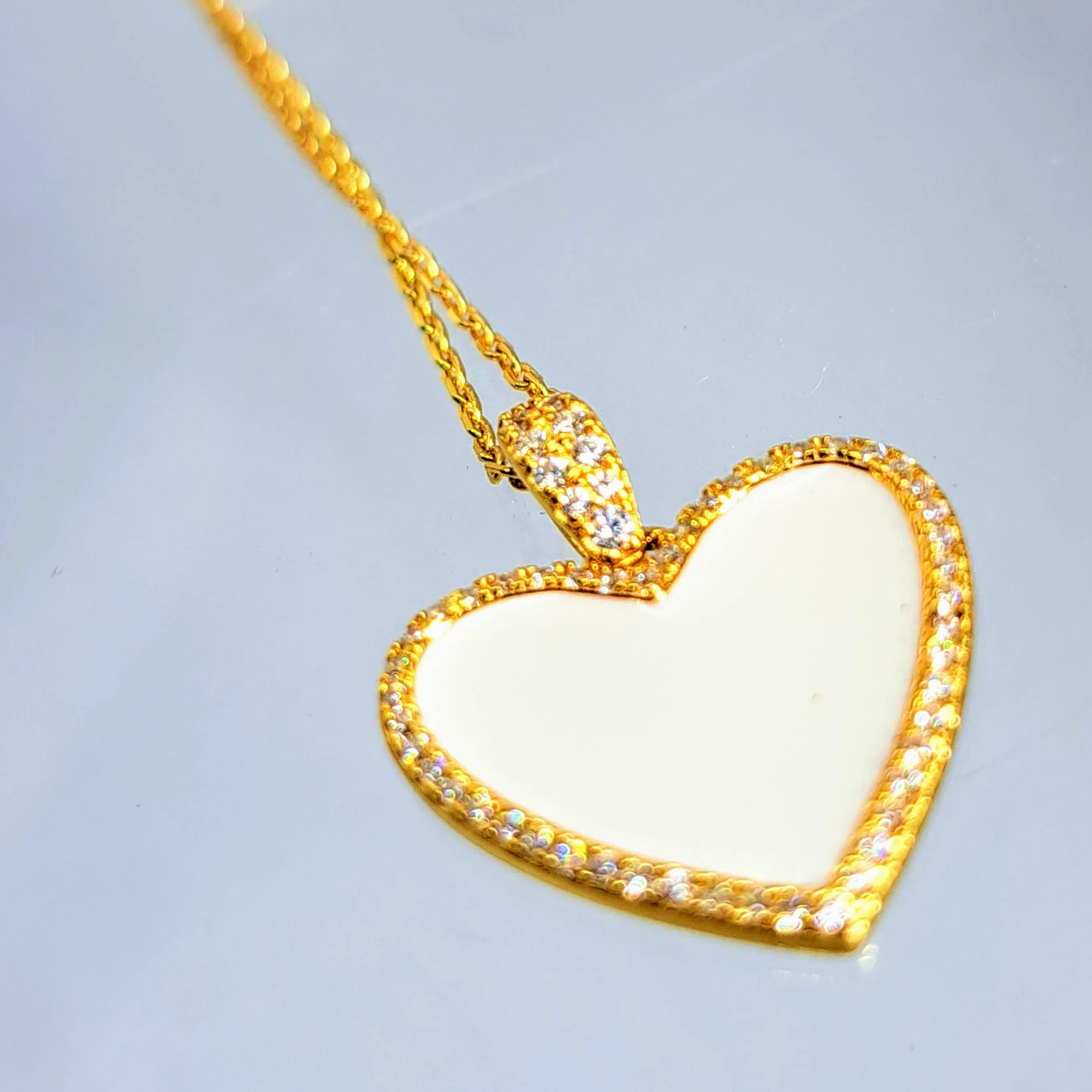 "Heart Of Gold" 16"-18" Pendant Necklace - Diamonds, Enamel, Gold Sterling