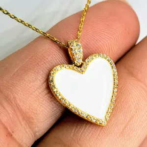 "Heart Of Gold" 16"-18" Pendant Necklace - Diamonds, Enamel, Gold Sterling