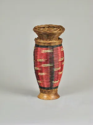 "ROSE THREE UP WITH WALNUT" Mixed Media Basket with Hand Turned Wood Base