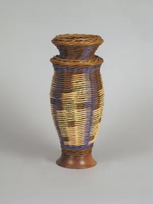 "Seagrass Three-Up" Mixed Media Basket with Hand Turned Walnut Wood Base