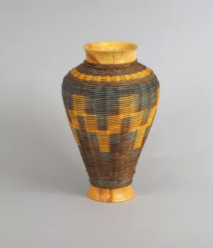 "Sinewave with Spalted Maple” Mixed Media Basket with Hand Turned Wood Base and Top