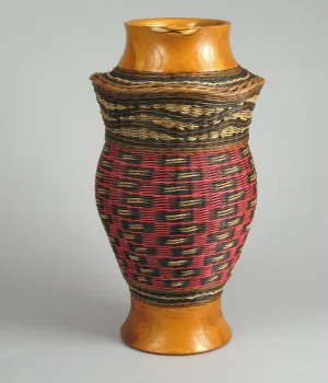 "Spotted Crown" Mixed Media Basketry with Turned Top and Bottom