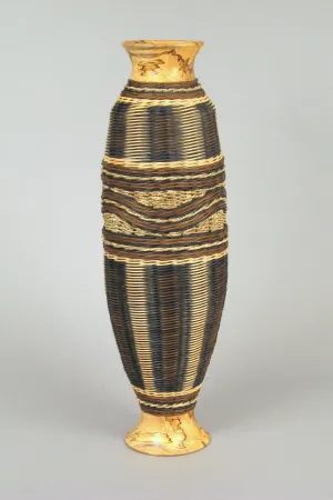 "Tall Gene's" Mixed Media Basket with Hand Turned Spalted Maple Wood Base and Lip