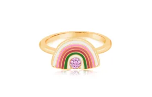 Rainbow pink Crystal Enamel Yellow Gold Plated Girl's Rings Earth2Jane Size 5