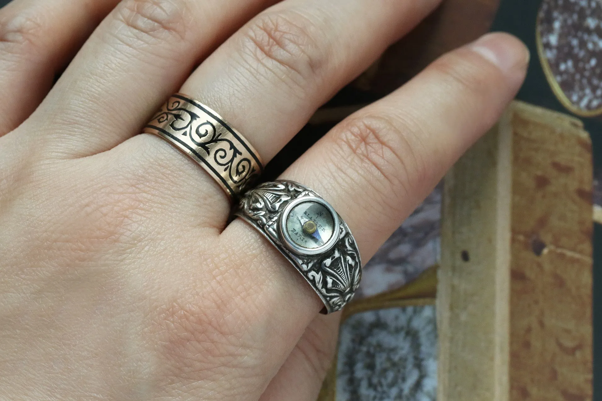 Rare Mid-19th Century Silver Compass Ring