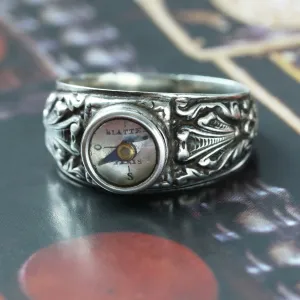 Rare Mid-19th Century Silver Compass Ring