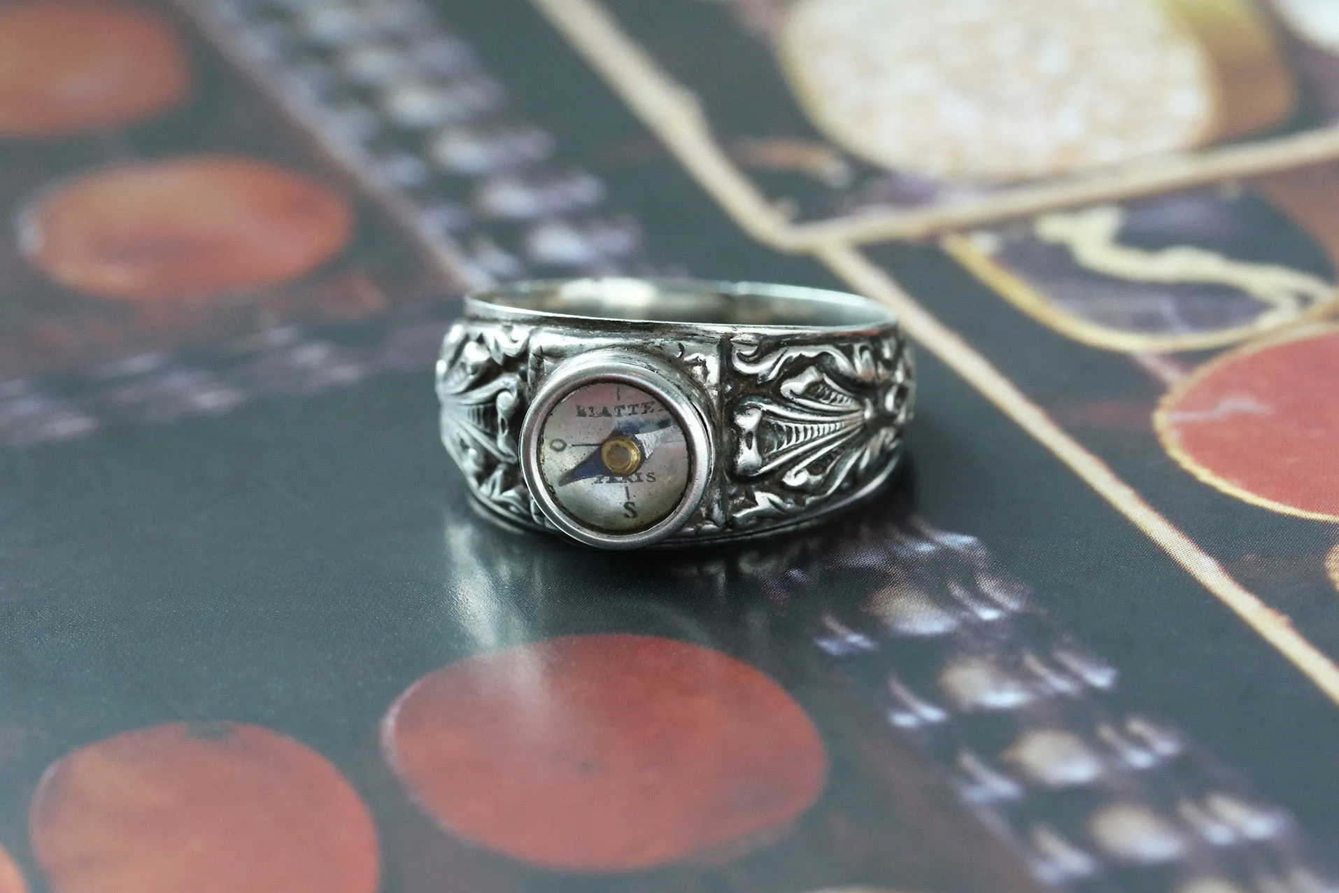 Rare Mid-19th Century Silver Compass Ring