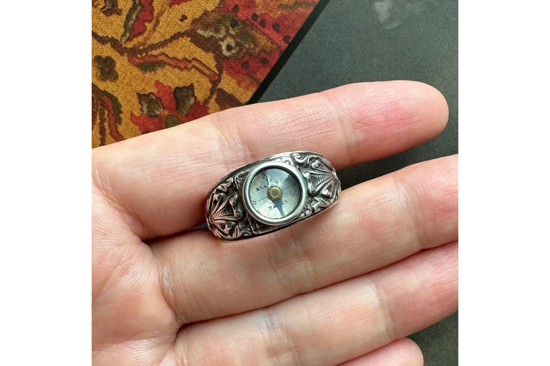 Rare Mid-19th Century Silver Compass Ring