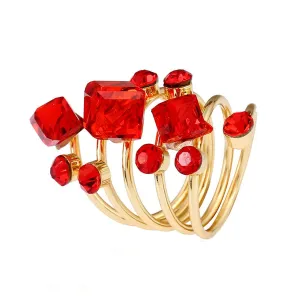 Red Crystal & Cubic Zirconia Adjustable Stacking Flower Ring