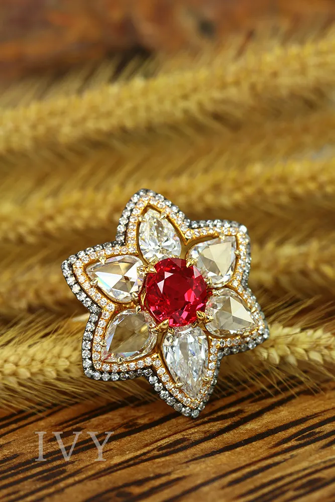 Red Spinel Jedi and Diamond Ring