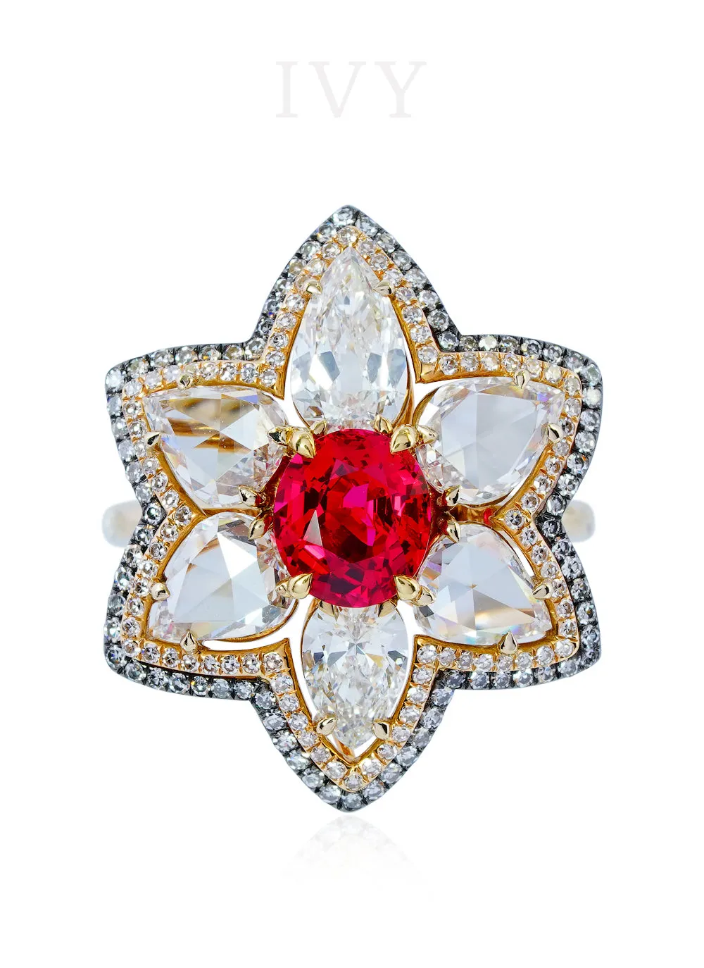 Red Spinel Jedi and Diamond Ring