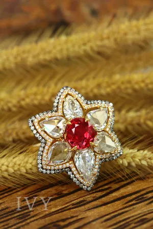 Red Spinel Jedi and Diamond Ring