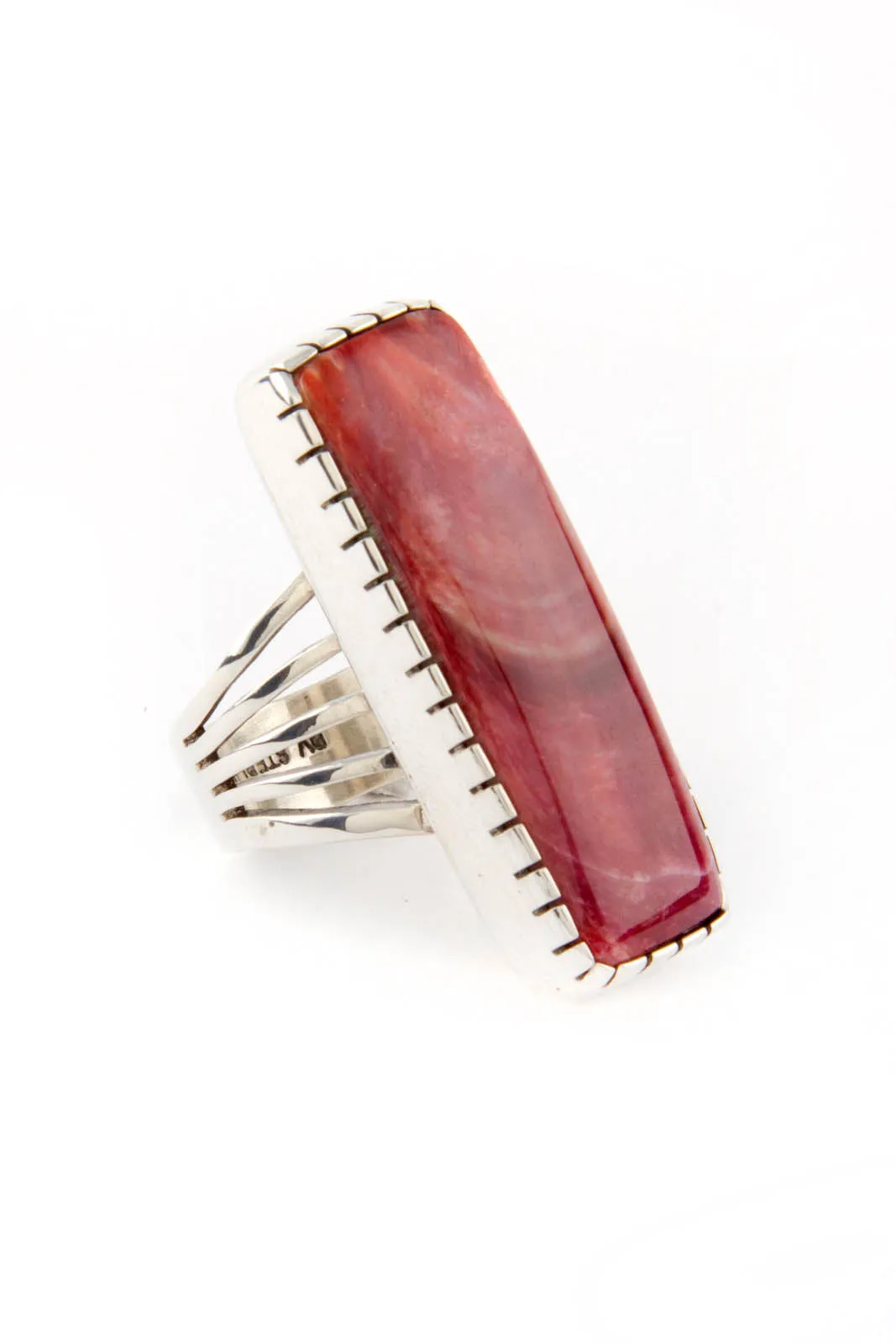 Red Spiny Shell Modern Rectangle Sterling Silver Ring (Size 6 ¾)