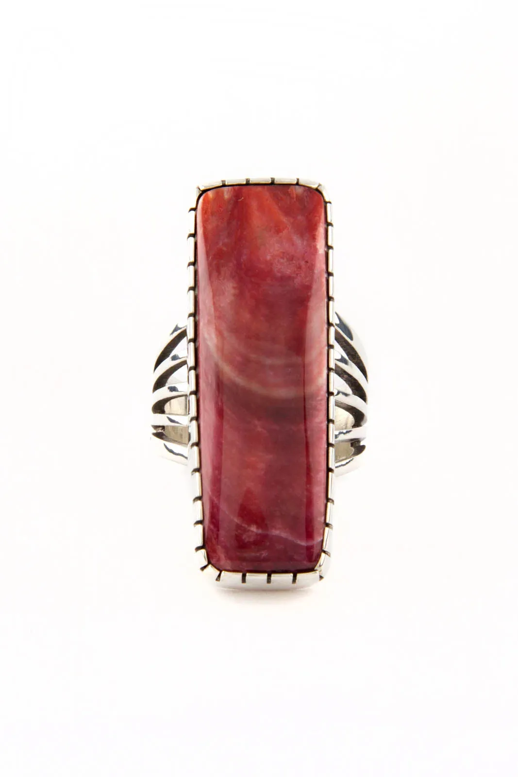 Red Spiny Shell Modern Rectangle Sterling Silver Ring (Size 6 ¾)