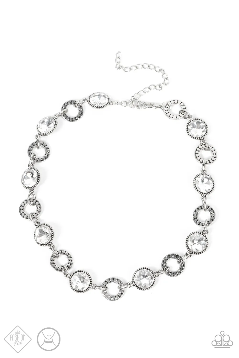 Rhinestone Rollout White Choker Necklace Paparazzi