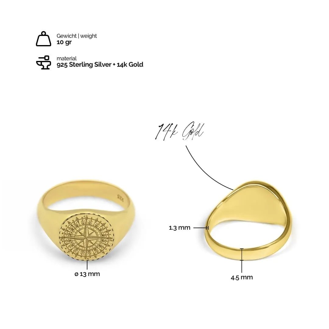Ring Silver & Gold Compass Rose