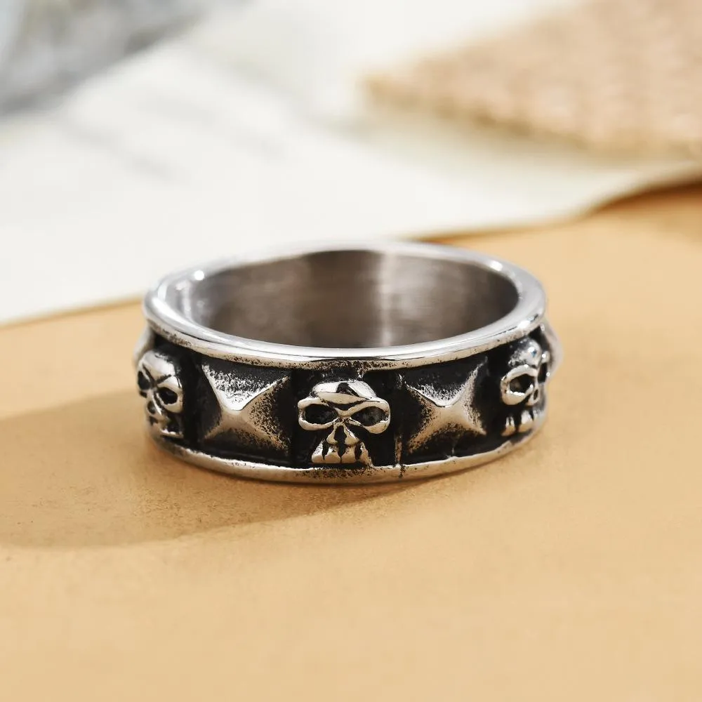 Rivet Ghost Head Ring European And American Retro Personality Men's Titanium Steel Ring Trendy Men's Domineering Women's Index Finger Ring