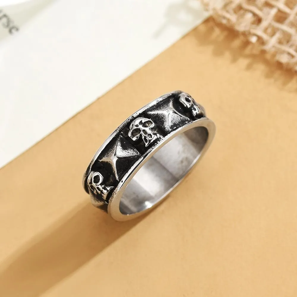 Rivet Ghost Head Ring European And American Retro Personality Men's Titanium Steel Ring Trendy Men's Domineering Women's Index Finger Ring