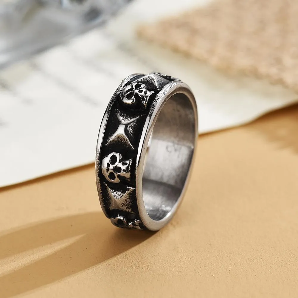 Rivet Ghost Head Ring European And American Retro Personality Men's Titanium Steel Ring Trendy Men's Domineering Women's Index Finger Ring
