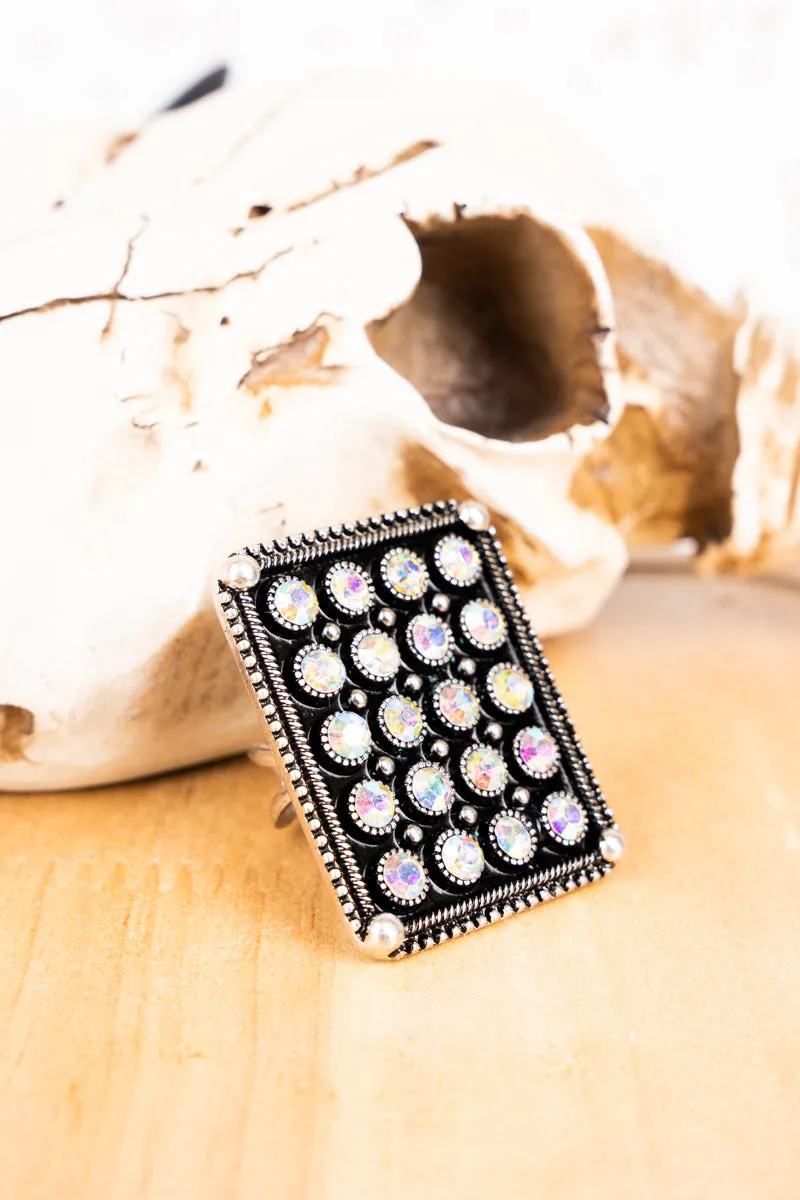 Rocking Crystals Silvertone Cuff Ring