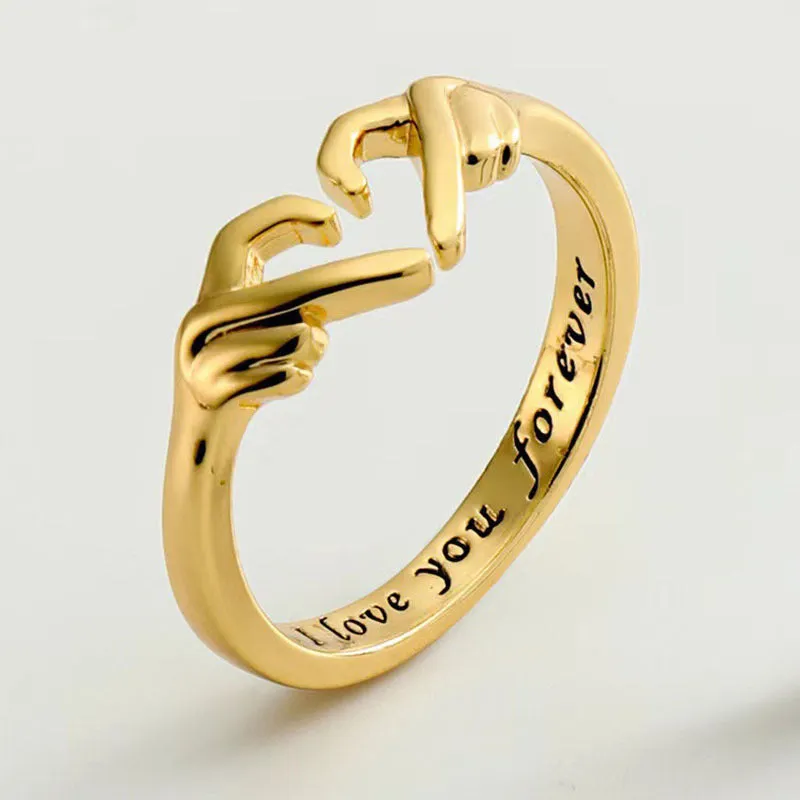 Romantic Love And Hugging Hands Couple Rings Pair Of Adjustable Rings