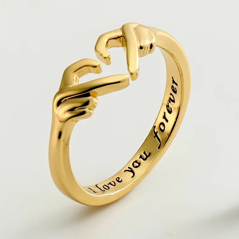 Romantic Love And Hugging Hands Couple Rings Pair Of Adjustable Rings