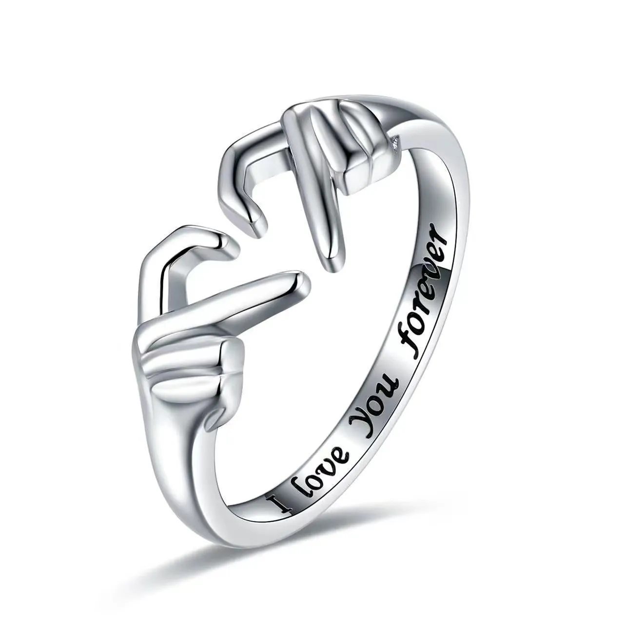 Romantic Love And Hugging Hands Couple Rings Pair Of Adjustable Rings