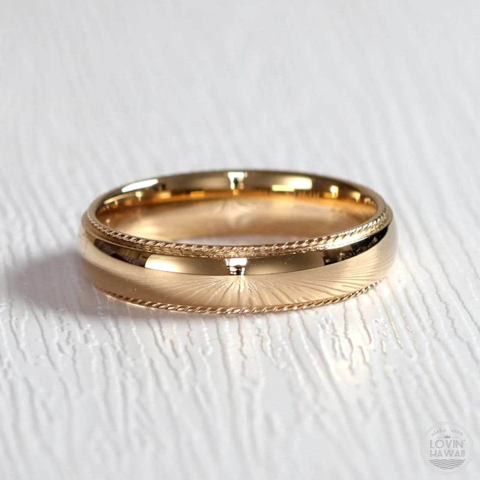 Rope Edge Gold Wedding Band (5mm Width, Comfort Fit)