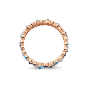 Rose Gold Evil Eye Stackable Ring Set in Silver with CZ Crystals and Blue Enamel