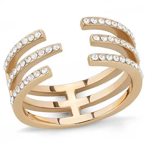 Rose Gold Stainless Steel Women's Ring with Synthetic Crystal - Hypoallergenic Jewelry for Women