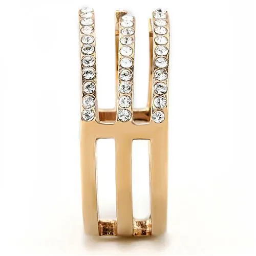 Rose Gold Stainless Steel Women's Ring with Synthetic Crystal - Hypoallergenic Jewelry for Women