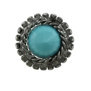 Round Blue Stone with Crystals Adjustable Ring - RS313