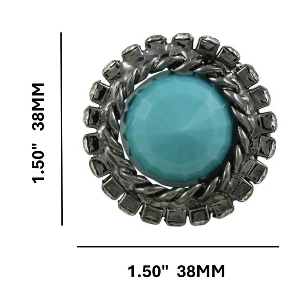 Round Blue Stone with Crystals Adjustable Ring - RS313