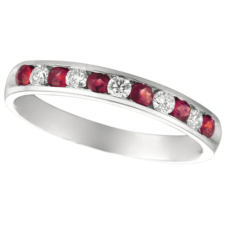 Ruby & Diamond Ring 14K White Gold (0.56Ctw)
